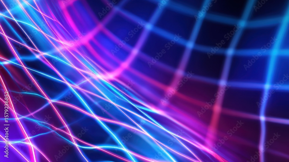 Poster abstract neon light patterns creating a vibrant digital landscape with flowing colors and depth