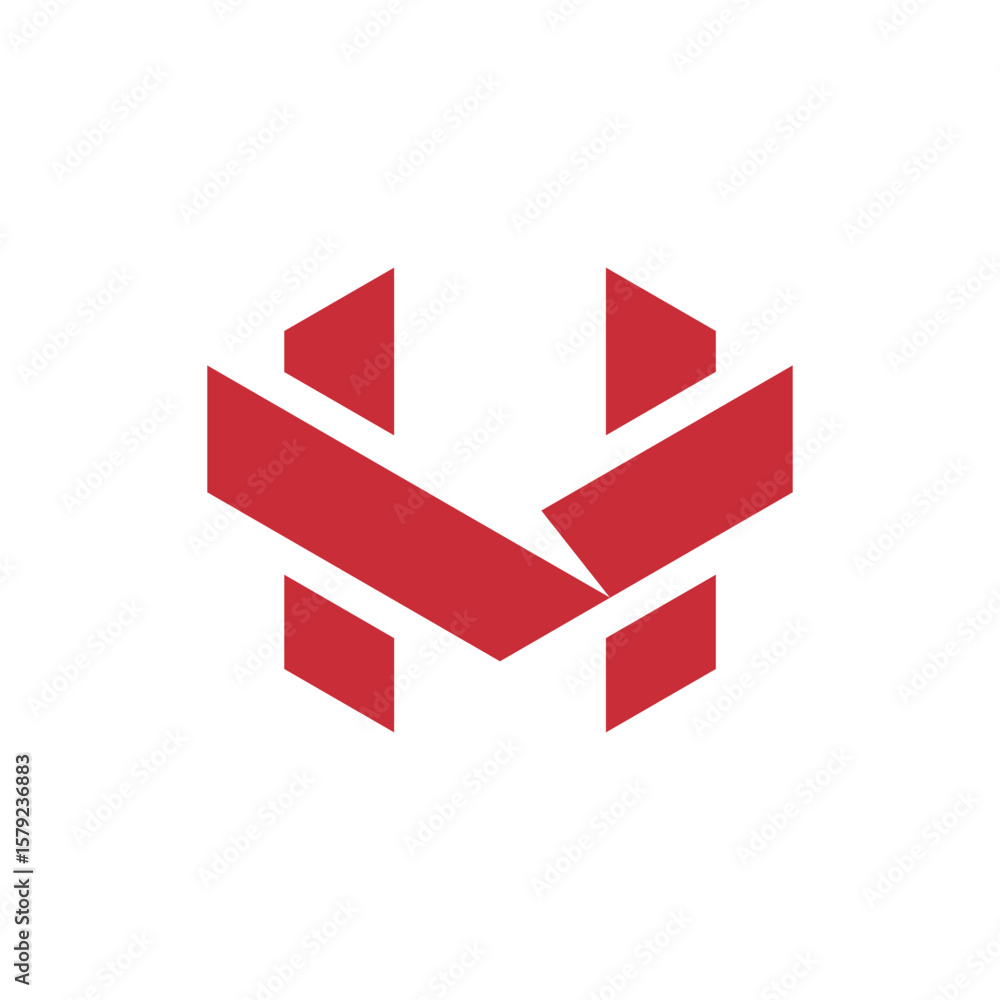 Aufkleber a stylized red hexagon formed by abstract lines, creating a conceptual 