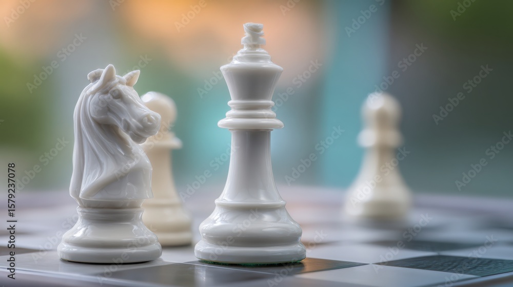 Poster chess player engaged in a game of strategy with chess pieces on board showcasing tactical moves and 