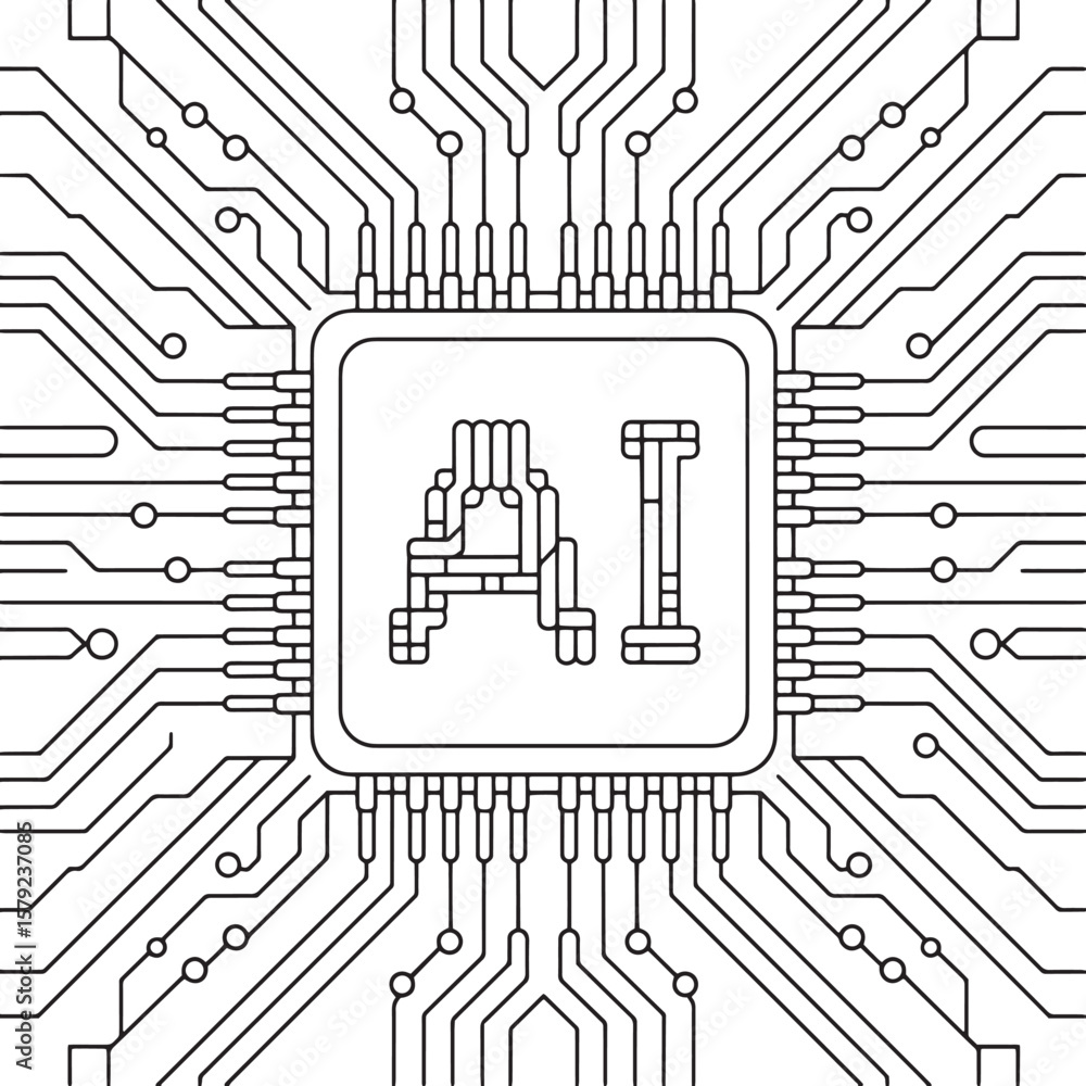 Poster ai circuit board graphic design, ai chip with circuit lines, ai circuit chip, smart processor design