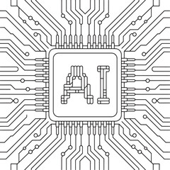 AI Circuit Board Graphic Design, AI Chip with Circuit Lines, AI Circuit Chip, Smart Processor Design, Futuristic AI Tech, Digital Intelligence Board, AI Core Vector