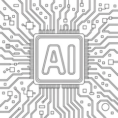 AI Circuit Board Graphic Design, AI Chip with Circuit Lines, AI Circuit Chip, Smart Processor Design, Futuristic AI Tech, Digital Intelligence Board, AI Core Vector