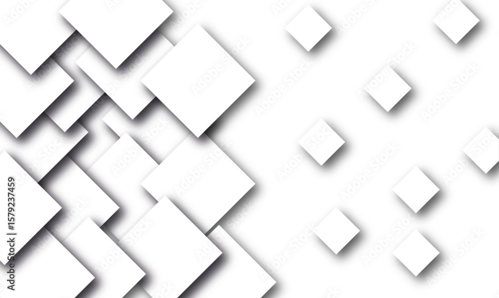 Poster white abstract polygon texture on gray background silver color square pattern on banner with shadow.