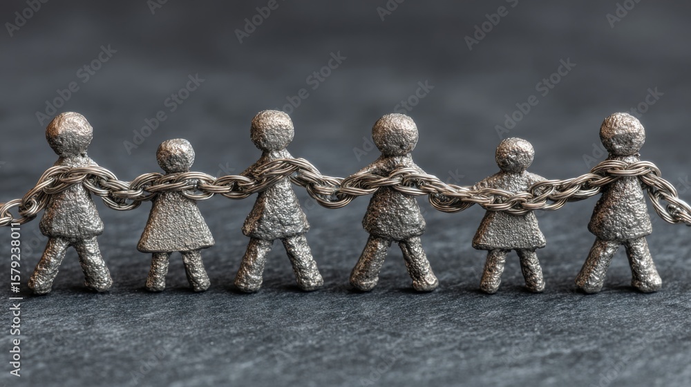 Poster vision-driven alignment concept illustrated by a group of people holding hands to represent directio