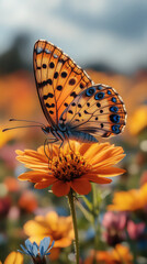 Nature Scene with a Butterfly Landing on a Wildflower Wallpaper