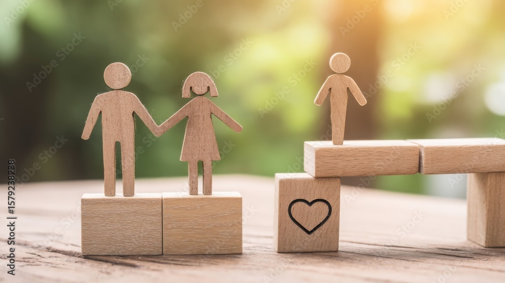 Poster couple standing on a wooden block illustrating vision alignment concept with minimal visual represen