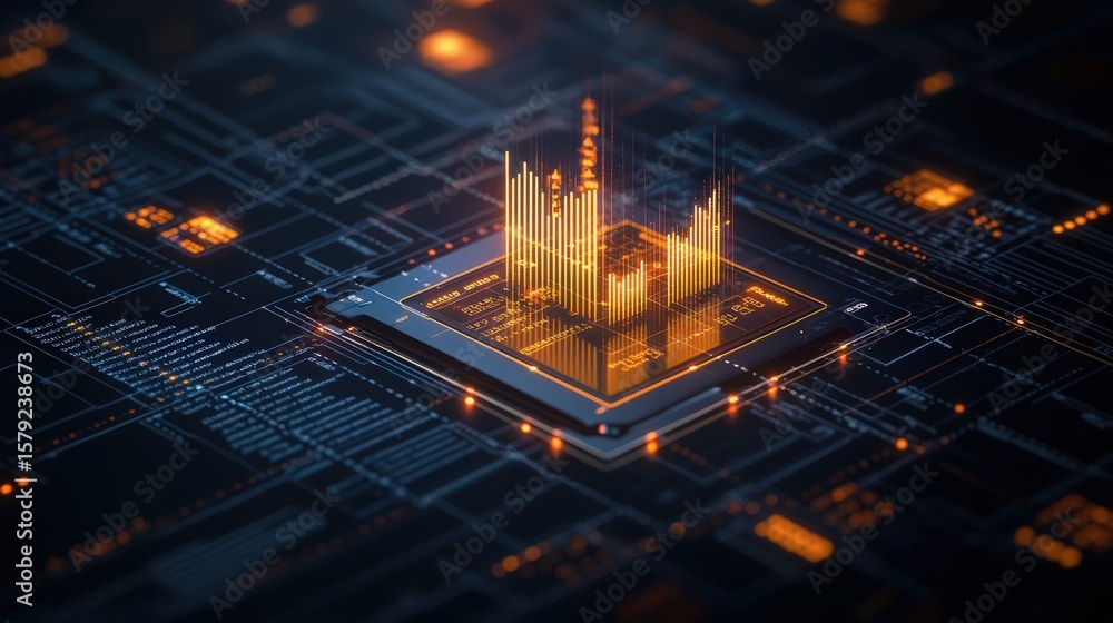 Aufkleber digital data visualization of financial market growth with 3d graphs and trading charts in bright co