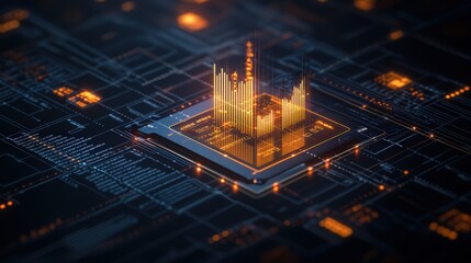 Digital Data Visualization of Financial Market Growth with 3D Graphs and Trading Charts in Bright Colors