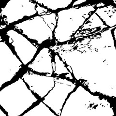 Black Crack and Broken Lines Texture on White Background