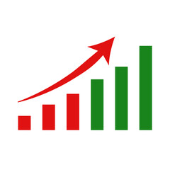 Assets 3_Red and Green Growth Graph with Vertical Bars and Arrow indication progress