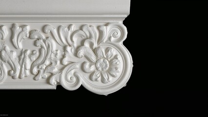 Naklejka premium Exquisite White Ornamental Molding with Acanthus Leaves on Black