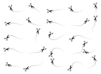 Set of Doodles Art of Scissor Cutting Lines - Different Shapes of Arrow Designs with Dotted Lines