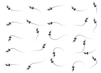 Set of Doodles Art of Scissor Cutting Lines - Different Shapes of Arrow Designs with Dotted Lines