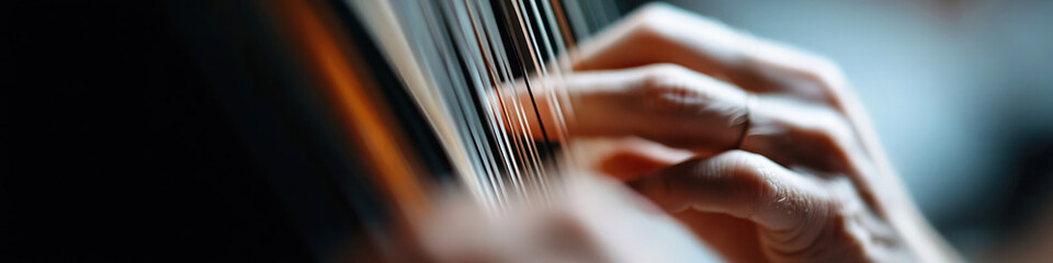Close-up of Hand Playing a Harp