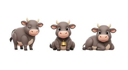 Three Adorable 3D Rendered Calves in Various Poses.
