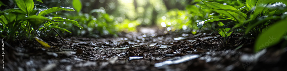 Aufkleber forest path ground level view with ramsons