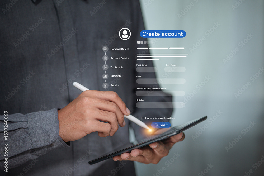 Aufkleber digital account creation registration form tablet interface
