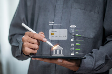 Digital Banking Management Tablet and Credit Card Interface