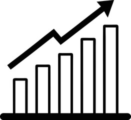 Increasing bar graph with upward trending arrow silhouette