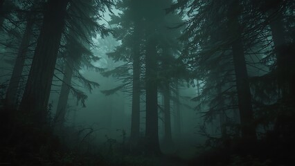 Obraz premium Mysterious Foggy Forest Canopy