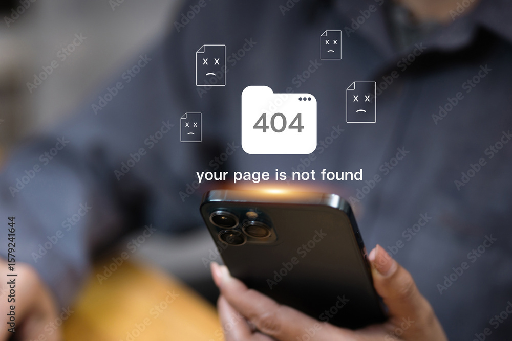 Poster 404 error page not found mobile notification concept