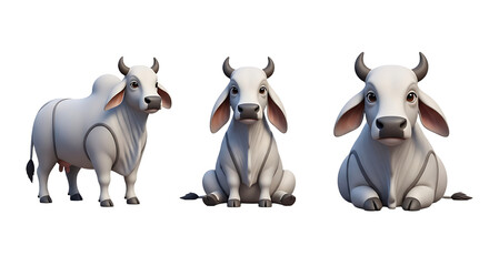 Three Cartoon Cows in Different Poses Detailed and Cute.