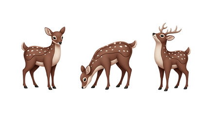Three Cartoon Deer in Various Poses with Distinctive Spot Patterns.