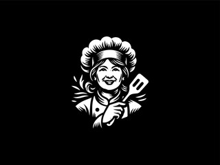 Friendly aunty chef character vector logo for home-style catering businesses or family restaurants