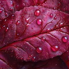Fototapeta premium Close-Up of Red Leaves with Rain Drops on Natural Background