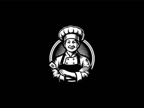 Friendly aunty chef character vector logo for home-style catering businesses or family restaurants