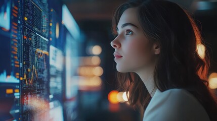 Young woman analyzing digital data