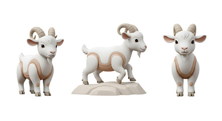 Three Cute Cartoon Goats on Rocks Playful and Posing.