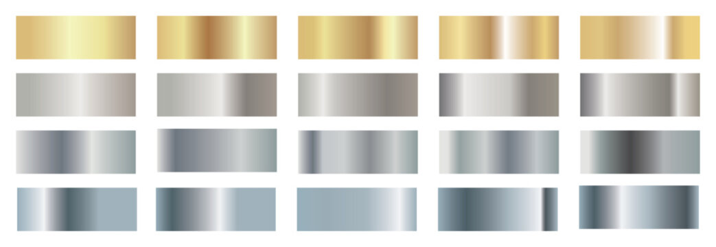 Big set of Silver gradient, set of metallic glossy gradient. Steel gradients collection. Set of Golden gradients set. metallic gold gradients golden color.