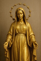 Obraz premium A Golden Statue of the Virgin Mary, a Symbol of Catholic Faith and Spirituality