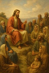 A Painting Illustration of Jesus Speaking by Parables to His Followers