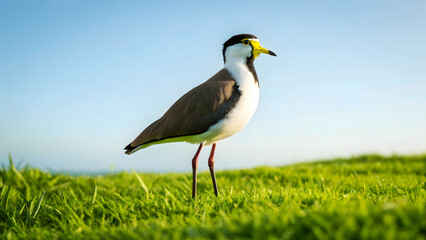 Masked lapwing on grassy field