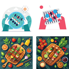 Fototapeta premium Delicious skewers and grilling fun with fresh ingredients