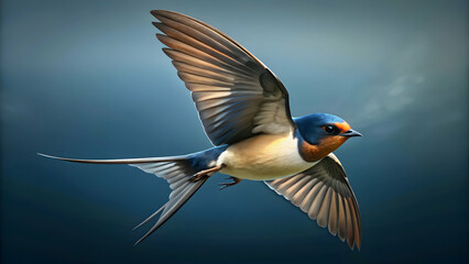 Barn swallow diving toward water