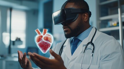 Doctor studying virtual 3 d heart model