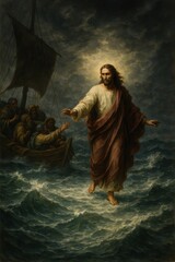 Fototapeta premium Jesus Christ Walking on Water, a Powerful Biblical Miracle