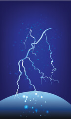 Abstract Electric Lightning Over Planet with Blue Energy Glow
