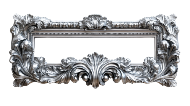Rectangular Silver Frame With a Decorative Pattern png Isolated on a white transparent background
