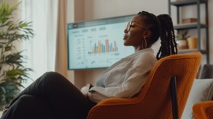 Business woman analyzing data at home office
