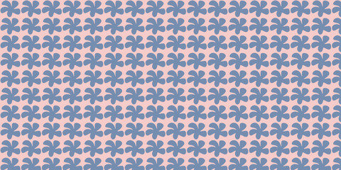 Simple seamless pattern of blooming blue flowers on a pink background