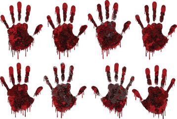 Vector art of bloody handprints with dripping blood isolated on white background