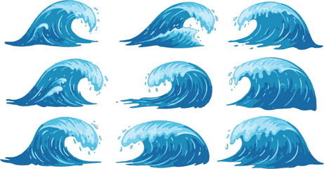 Fototapeta premium Vector art of cartoon illustration of ocean waves isolated on white background