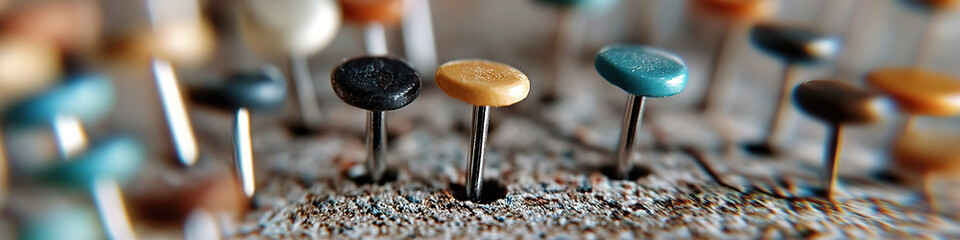 Obraz premium Close-up Photograph of Pushpins in Wood