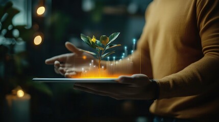Person holding a tablet digital plant growth chart
