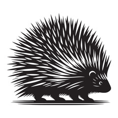 Minimalist Black Porcupine Silhouette with Quills