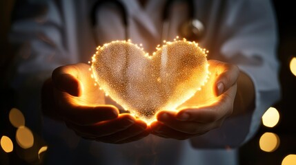 Glowing heart in hands compassion